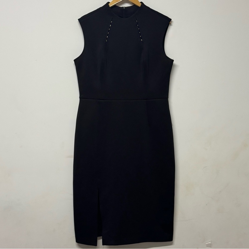 SLNY Black Sleeveless Sheath Dress Neoprene Slit Office 12